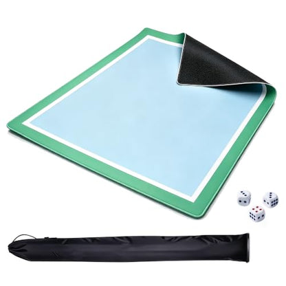 Green White Blue Mahjong Mat 31.5x31.5 Inch 2mm Thick Neoprene | Waterproof, Noise Reduction, Non-Slip, For Mahjong, Dominoes, Poker & Board Games, With Storage Bag & 4 Dice - color: Bule Green White