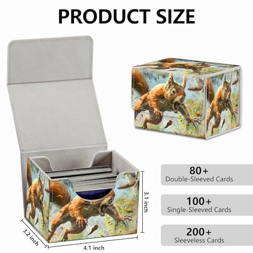 Strong Magnet Case Mtg Deck Box Tcg Up to 200 Cards Creative Pattern Trading Card Storage Box for Collectible Card Games, A Squirrel With Sharp Claws - color: A Squirrel With Sharp Claws
