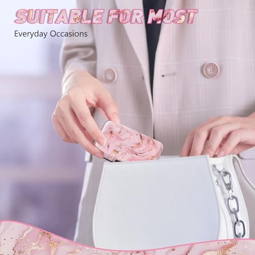 ToLuLu Credit Card Holder, Pink Marble Mini RFID Small Aluminum Card Wallet | Blocking Slim Metal Business Card Case, RFID Blocking Front Pocket Wallet Hard Case Durable CC Holder for Women Girl - color: Pink Marble