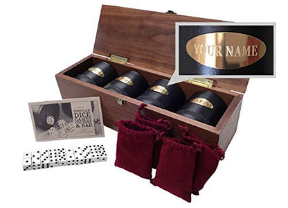 Golden Gate Dice Cup Set of Four in Walnut Presentation Case Includes Twenty White Dice and a Book of Dice Games (Includes Liars Dice) (Dice Shaker Cup Set) - style: Four-Personalized Leather Dice Cups in Walnut Case