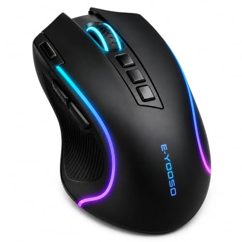 E-YOOSO Ergonomic Wireless Gaming Mouse, Tri-Mode, Rapid Fire Key, 8000 DPI | 9 programmable buttons, 6 RGB modes, 75-hour battery, contoured thumb rest, 1000Hz polling, for right-handed gaming and work