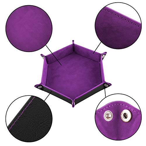 SIQUK 4 Pieces Dice Tray Hexagon Dice Rolling Tray Folding PU Leather Velvet Dice Tray for Dungeons and Dragons RPG DND Dice Game, 4 Colours - color: Violet, Coffee, Green and Red