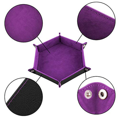 SIQUK 4 Pieces Dice Tray Hexagon Dice Rolling Tray Folding PU Leather Velvet Dice Tray for Dungeons and Dragons RPG DND Dice Game, 4 Colours - color: Violet, Coffee, Green and Red