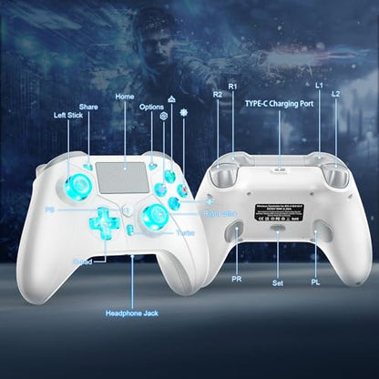 Wireless for PS5 Controller, Compatible with PS5/PS4/PC/iOS/Switch, 1000mAh Battery, Adjustable Turbo, Dual Shock Vibration, 6-Axis Motion Sensor, 3.5mm Headphone Jack for PlayStation 5 Controller