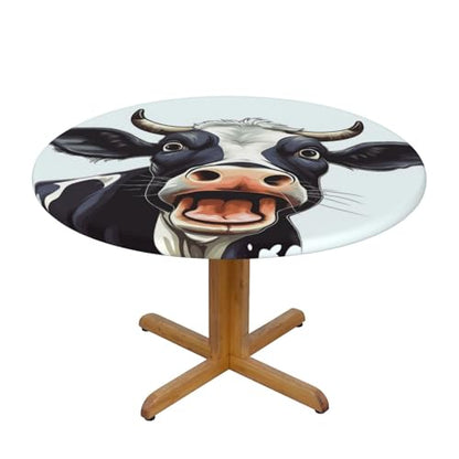Famame Farm Cow Open Mouth Round Fitted Tablecloth with Elastic Protector Table Kitchen Dinner Waterproof Oil-Proof Table Covers Fits 40"-44", Small - color: Farm Cow Open Mouth, size: Small (40"-44")