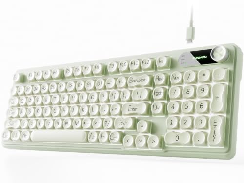 EWEADN V102 Wired Keyboard, 98 Keys Creamy Gaming Keyboard with Display Screen, Media Knob RGB Silent Wired Cute Computer Keyboard for Laptop PC Gamer - Green - color: Green