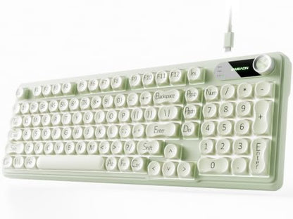 EWEADN V102 Wired Keyboard, 98 Keys Creamy Gaming Keyboard with Display Screen, Media Knob RGB Silent Wired Cute Computer Keyboard for Laptop PC Gamer - Green - color: Green