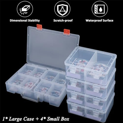 1000-1600 Card Storage Box, Clear Trading Card Holder Carrying Case 1+4 Card Deck Box for MTG, Yu-Gi-Oh Games Cards, Baseball Football NBA Sports Cards (L-14.3x10.6x2.92, S-6.5x4.96x2.4 inch) - color: Clear (1+4 Boxes)