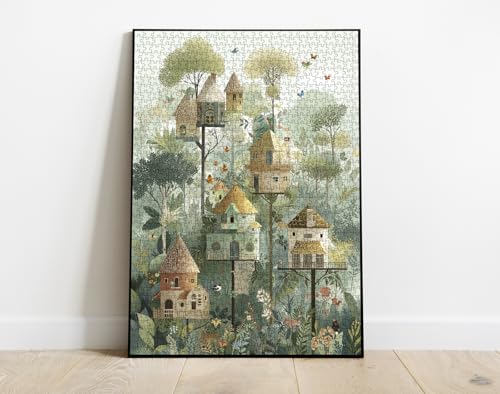Fantasy Treehouse Puzzle for Adults 1000 Pieces, Whimsical Tree Jigsaw Puzzle, Plant Flower Floral Challenging Puzzle