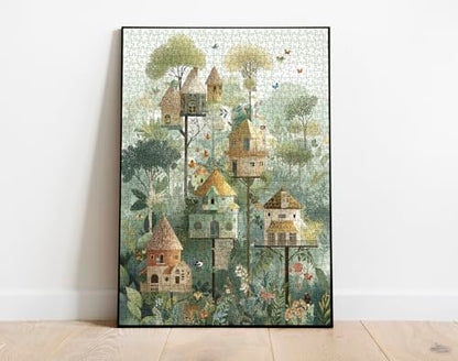 Fantasy Treehouse Puzzle for Adults 1000 Pieces, Whimsical Tree Jigsaw Puzzle, Plant Flower Floral Challenging Puzzle