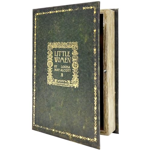 Little Women Vintage Faux Book Box with Secret Hidden Compartment | Decorative Book Box for Jewelry Money Cash Storage, Camouflage Diversion Safe for Home Office Bookshelf Decoration - color: M/GREEN