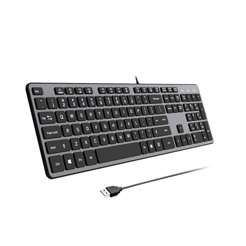 USB Wired Keyboard for Window,Comfortable Quiet Chocolate Keys, Durable Ultra-Slim Wired Computer Keyboard(QWERTY) for PC, Windows 11/10/8/7/XP/Vista KB1430 - color: grey
