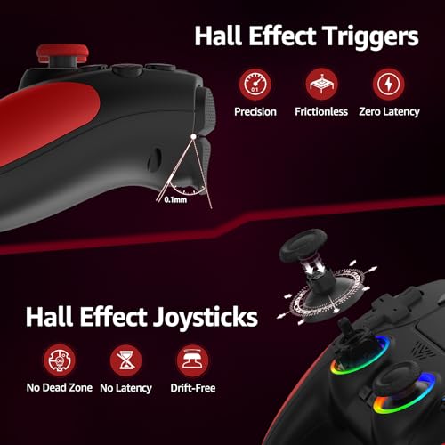 Kamylorus Wireless Controller for PS-5/PC, Gaming Controller for PC with Hall Effect, Programmable/Remap/Turbo, 3.5Mm Audio Jack, Dual Vibration, 6-Axis Motion Control Gamepad with Speaker(Black)