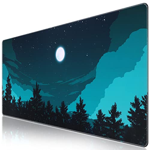 iCasso Extended Gaming Mouse Pad 35.4x15.7in Desk Pad,Silent Night | Large Non-Slip Rubber Base Mousepad with Stitched Edges,Waterproof Keyboard Mouse Mat for Work Home Office - color: Silent Night