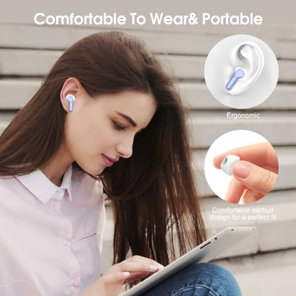 Wireless Earbuds, Bluetooth 5.4 Headphones HiFi Stereo, Bluetooth Earbuds with ENC Noise Cancelling Mic, IP7 Waterproof in Ear Earphones, 48H, LED Display Ear buds for Pad Workout Sports, White Purple - color: White Purple