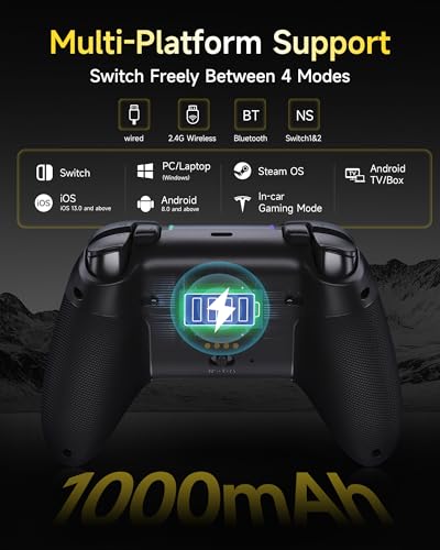 EasySMX X05Pro Wireless PC Gaming Controller with Smart Charging Dock – Full Quiet Buttons, Dual-Stage Linear Triggers, 8-Way D-Pad, Programmable Buttons, Hall Effect Joysticks, 1000mAh Long Battery Life, 1000Hz Polling Rate, Compatible with PC/Switch/And