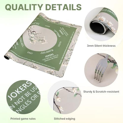 DEVPNR Mahjong Mat for Table with Black Carrying Bag, 32.6"x32.6", Green | Non-Slip Table Cover, Noise-Reducing, with Rules, Easy Storage, for American Mahjong, Poker, Card & Board Games - color: Green