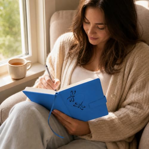 The Amazing Office Dragonfly Refillable Journal, Light Blue Faux Leather, 200 Lined Pages, 5.75x8.5 Inch Notebook with Magnetic Clasp and Pen Holder, Writing Diary for Women and Men - color: Dragonfly Lt-Blue
