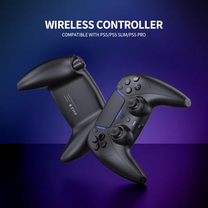 JDDWIN LED Wireless Gaming Controller for PS5/PC/Android/IOS/MAC/Steam Deck,Hall Effect Joystick, Bluetooth, 3.5mm Audio Jack, Dual Vibration, 6-Axis Motion Contro Gamepad with Speaker (Black)