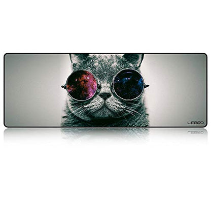Cool Cat Extended XXXL Gaming Mouse Pad - 31.5Lx11.8Wx0.12H - Portable with Extended XXL Size - Non-Slip Rubber Base - Special Treated Textured Weave with Precision Control - color: Cool Cat