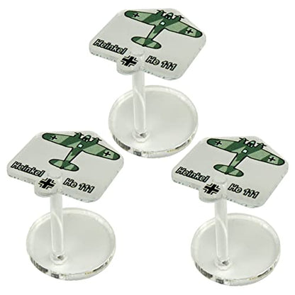 LITKO WWII Heinkel He-111 Micro Stands | Compatible w/ Air Wargames | World War II Bomber | 25mm round base, 32mm clear peg | UV-printed laser-cut acrylic | Glue assembly | Set of 3