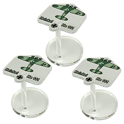 LITKO WWII Heinkel He-111 Micro Stands | Compatible w/ Air Wargames | World War II Bomber | 25mm round base, 32mm clear peg | UV-printed laser-cut acrylic | Glue assembly | Set of 3