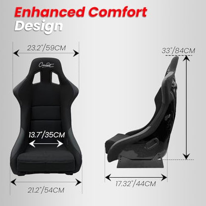 1PC Universal Large Racing Bucket Seats, Fiber Glass Fixed Back Bucket Racing Seat w/Dual Slider, Racing Seat With CIWUCSEAT LOGO, For Car Use, “21.2W X 33"H X 17.32"D, Not Including Seat Bracket