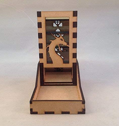 Dragon Mini Dice Tower v2 Glass Green Acrylic Window Laser Cut MDF Unique Fast Shipping