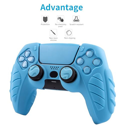 Ergonomic Soft Grip Skin Compatible with PS5 Controller, Anti-Slip Silicone Cover with 6 Thumb Grips Accessories Set Compatible with PlayStation 5 Controller (Starlight Blue) - color: Blue