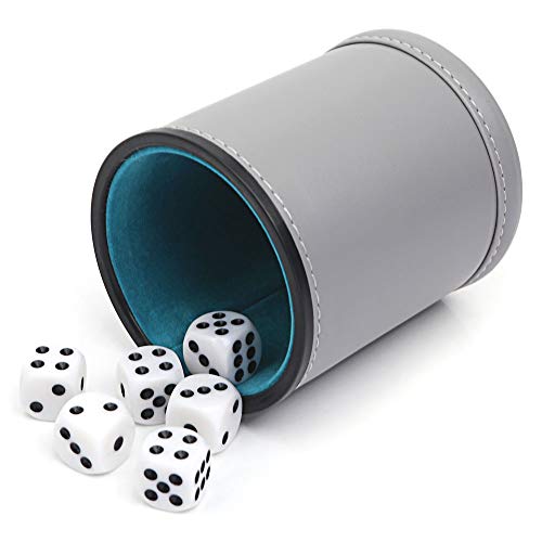 Felt Lined Professional Dice Cup - with 6 Dices Quiet for Yahtzee Game - color: Gray