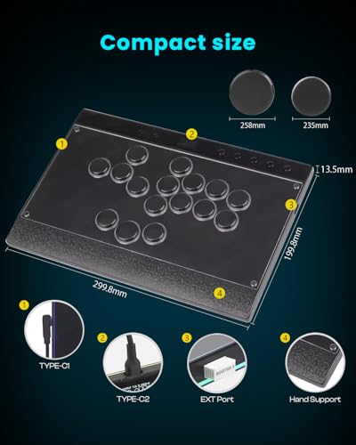 Haute42 C16 Leverless Arcade Stick, Magnetic DIY Art Panel, Hot-Swap | RGB Button Rims, Tournament Lock Switch, Hot-Swap Supported, Compatible with PC/Switch/PS4/Steam Deck