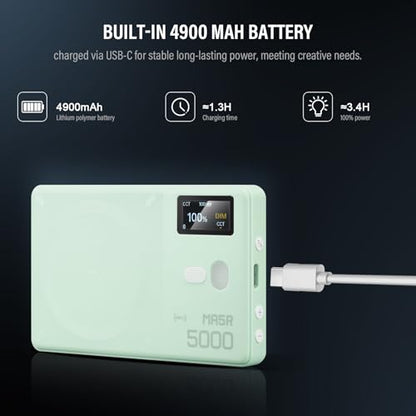 GODOX MA5R LED Fill Light with Soft Diffuser Magnetic Charging Phone Selfie Lighting Mini on Camera Lights 1800K-10000K 14 FX Modes for Selfies, YouTube, TikTok, Vlogging, Video Conferences (Green)