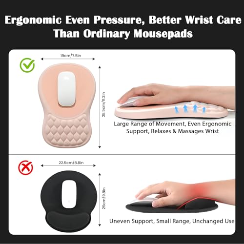 EooCoo Massage Ergonomic Mouse Pad with Dual-Slope Design Wrist Rest | Carpal Tunnel Relief, Memory Foam Wrist Rest, Non-Slip PU Base, Office Desk Accessories - color: Pink