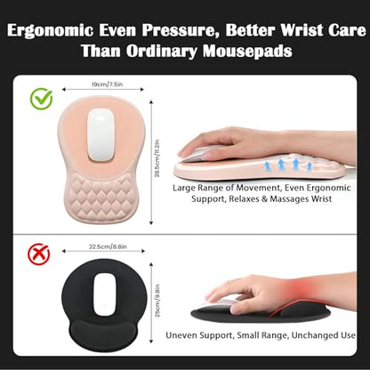 EooCoo Massage Ergonomic Mouse Pad with Dual-Slope Design Wrist Rest | Carpal Tunnel Relief, Memory Foam Wrist Rest, Non-Slip PU Base, Office Desk Accessories - color: Pink