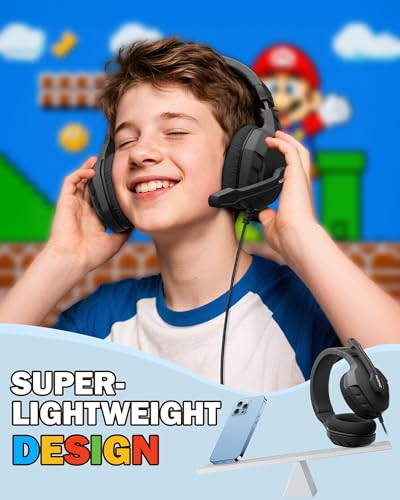 NUBWO U3 Gaming Headset with Mic for PC, PS4, PS5, Xbox 1, Mac, Switch, Wired Over-Ear Gaming Headphones with Mic Clear Call, Lightweight & in-Line Control-Black