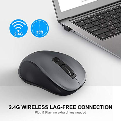 WisFox 2.4GHz Wireless Mouse for Laptop, Ergonomic 6-Button Design, Grey | 2.4GHz Wireless, 3 DPI Levels, USB Receiver, Plug & Play, Quiet, Wireless Mice for Windows Mac PC Computer Mouse - color: Grey