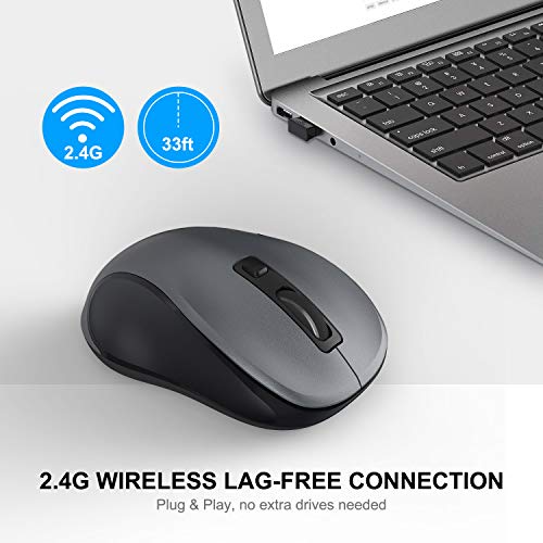 WisFox 2.4GHz Wireless Mouse for Laptop, Ergonomic 6-Button Design, Grey | 2.4GHz Wireless, 3 DPI Levels, USB Receiver, Plug & Play, Quiet, Wireless Mice for Windows Mac PC Computer Mouse - color: Grey