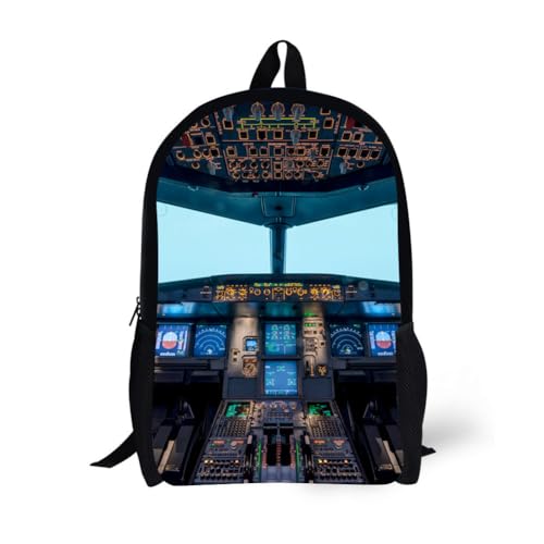 Back Pack School Bag Bookbag for 6+ Years Old Kids Boys Girls 17 Inch Black Lightweight Daypack Airplane Pattern - color: Plane Backpack 2
