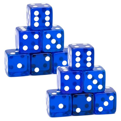 12 Piece 19 mm Casino Style Dice Set, Acrylic Translucent D6 Dice with Square Rounded Edge, Blue for Craps, Table Games, Board Games, RPG, MTG, DND(Blue) - color: Blue