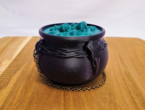 Witch's Cauldron Bowl with Bubbling Potion Lid and Chain - Spooky Halloween Goth Decor - RPG Dice Holder Stash Storage (4in Triple Moon) - size: 4in Triple Moon