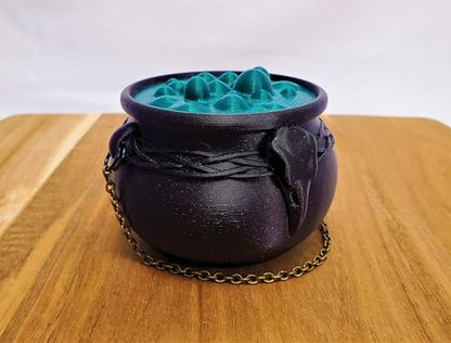 Witch's Cauldron Bowl with Bubbling Potion Lid and Chain - Spooky Halloween Goth Decor - RPG Dice Holder Stash Storage (4in Raven Skull) - size: 4in Raven Skull