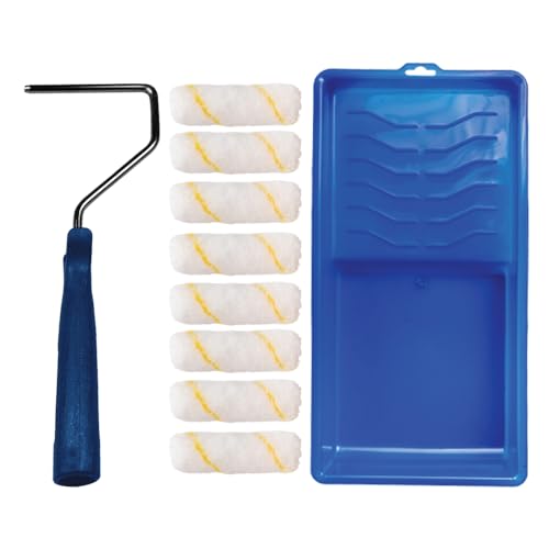 Pro Grade Mini Paint Roller Kit, 4" 1/2" Nap Roller Covers, Trim, 10 Piece | Includes 4-inch frame, tray & 8 sleeves | Cabinets, doors, edging & tight spaces | Interior & exterior - size: Mini Kit
