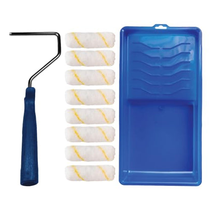 Pro Grade Mini Paint Roller Kit, 4" 1/2" Nap Roller Covers, Trim, 10 Piece | Includes 4-inch frame, tray & 8 sleeves | Cabinets, doors, edging & tight spaces | Interior & exterior - size: Mini Kit