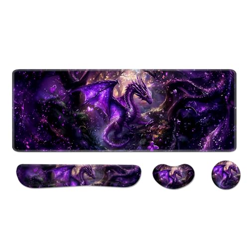 Desk Pad and Keyboard Wrist Rest, Large Mouse Pad + Keyboard Pad+Mouse Wrist Support, Non-Slip Desk Mat Protector for Office, Home 31.5×11.8 Inches Anime Dragon - color: Dragon