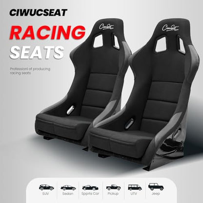 1PC Universal Large Racing Bucket Seats, Fiber Glass Fixed Back Bucket Racing Seat w/Dual Slider, Racing Seat With CIWUCSEAT LOGO, For Car Use, “21.2W X 33"H X 17.32"D, Not Including Seat Bracket