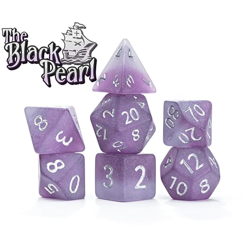and Dice: Sea Glass Dice: The Black Pearl - 7pc RPG Set, Violet Frosted Matte & Black Powder Resin, Dice for Role Playing Games - style: Black Pearl
