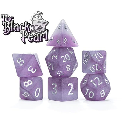 and Dice: Sea Glass Dice: The Black Pearl - 7pc RPG Set, Violet Frosted Matte & Black Powder Resin, Dice for Role Playing Games - style: Black Pearl