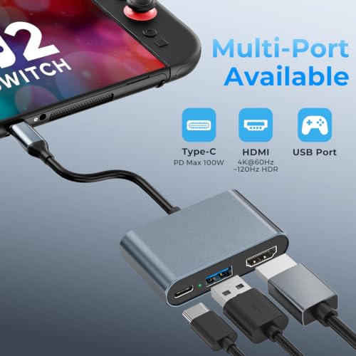 Switch 2 Dock,Portable USB C Docking Station with 4K@60Hz~120Hz HDR/PD Max100W/USB Port,Aluminum Alloy Travel TV Dock for Switch/Steam Deck/ROG Xbox Ally X/Legion Go 1/2/S - size: Normal Model