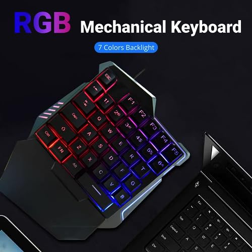 Yunseity One Handed Gaming Keyboard, G7 35 Keys RGB Mechanical Gaming Keypad with Wrist Rest, Wired USB Mini Ergonomic Customizable Keyboard for PC Esports