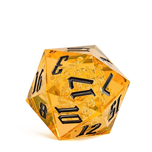 55mm 20 Sided DND Dice, Giant D20 D&D Polyhedral Dice Large D20 with Die Gift Box for Dungeons and Dragons, RPG Table Games (Transparent Orange Bubbles) - color: Transparent Orange Bubbles